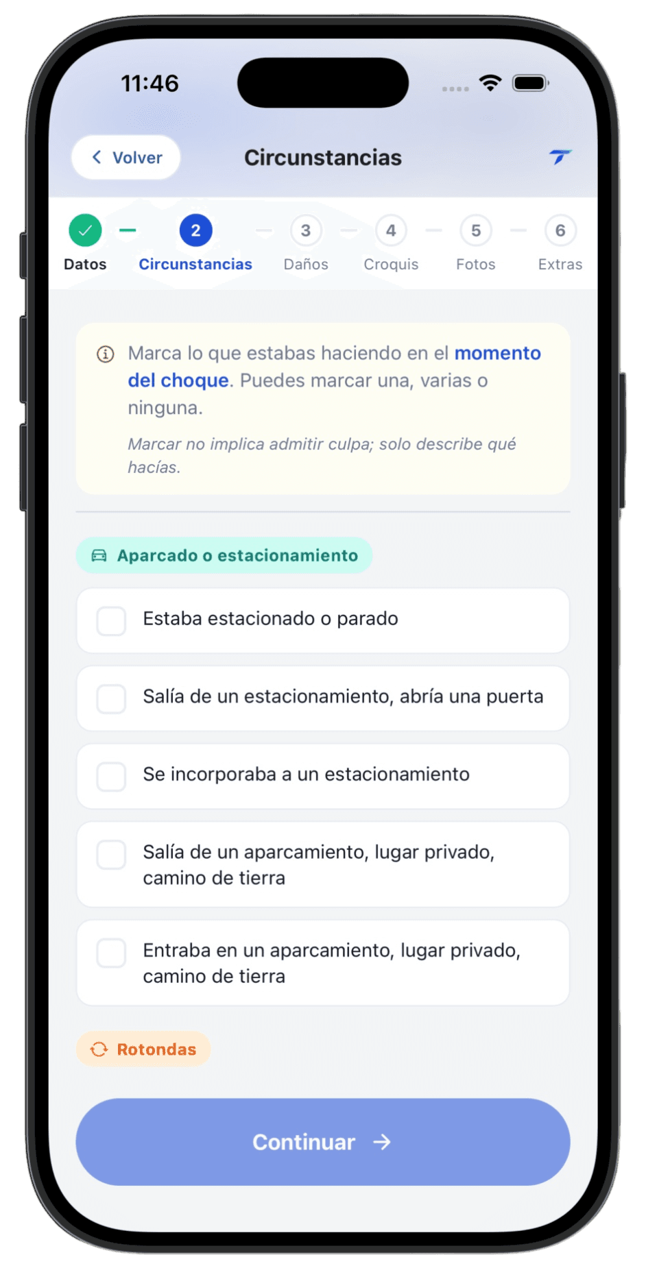 Pantalla 3 del flujo del parte