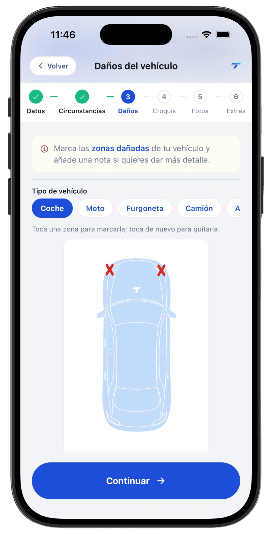 Pantalla 4 del flujo del parte